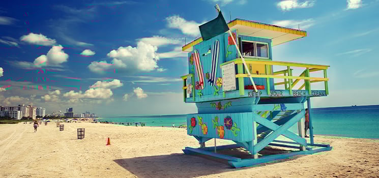 A colorful lifeguard stand on South Beach, Miami