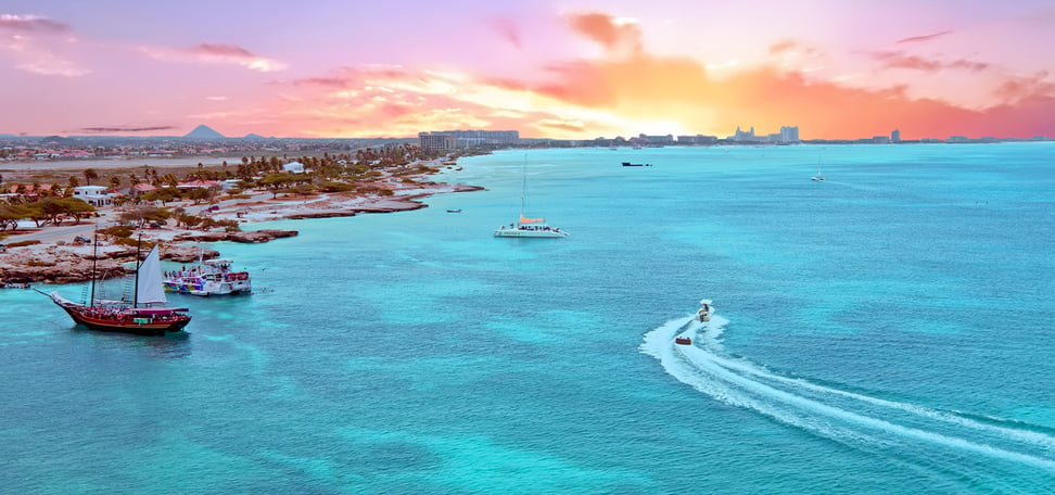 Aerial-from-Aruba-island-in-the-Caribbean-Sea-at-sunset