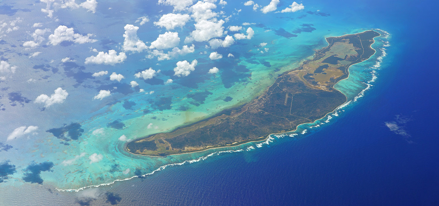 Aerial view of the Caribbean island of Anegada in the British Virgin Islands