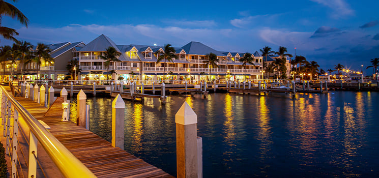 Mallory Square in Key West Florida with water in the foreground