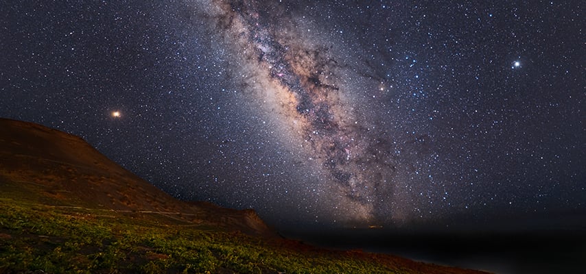 Summer Milky Way over Sant Antonio Volcano and vineyards in La Palma