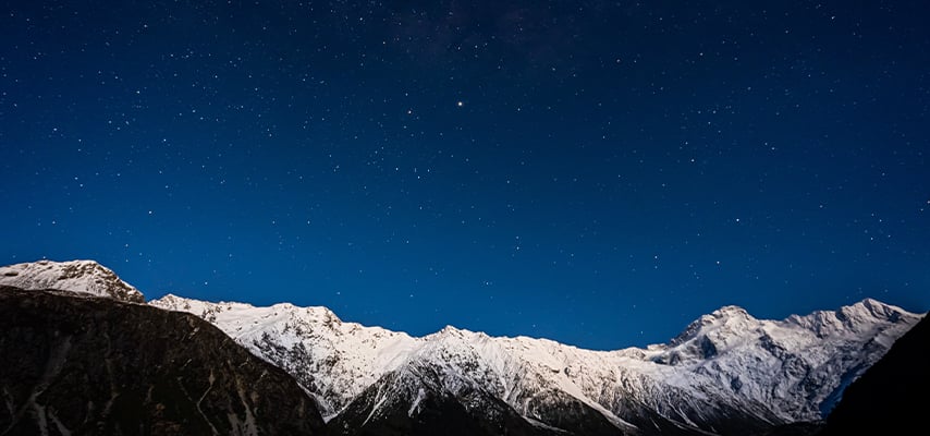 Starry night with Milky Way at Aoraki National Park, New Zealand
