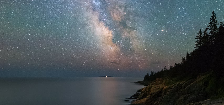 Milky Way over coastal waters at Acadia National Park