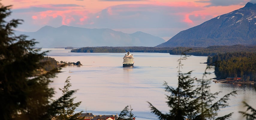 Sunset view of Cruise Leaving Ketchikan