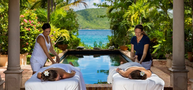 Two women receiving massages at a beautiful villa on St John, United States Virgin Islands