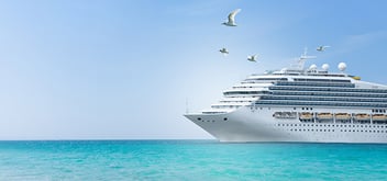 Aerial view of beautiful white cruise ship