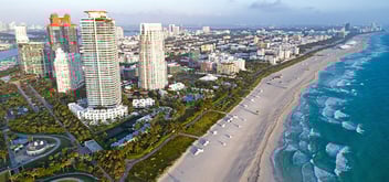 Aerial view of South Beach Miami Florida skyline 