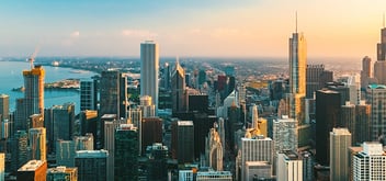 Downtown Chicago cityscape skyscrapers skyline at sunset