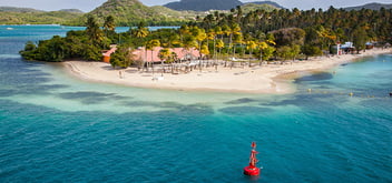 Turquoise water of the island of Martinique on the Caribbean Sea.