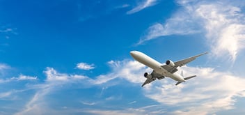 High-altitude airplane and beautiful sky