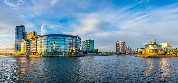 View of the Lowry theater in Manchester, England