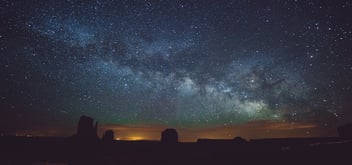 Milky Way and stars above desert rock silhouettes