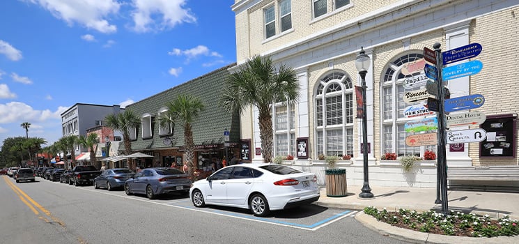 Colorful Mount Dora's downtown area