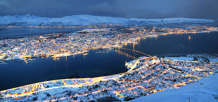 Aerial view of the coast of Tromsø.