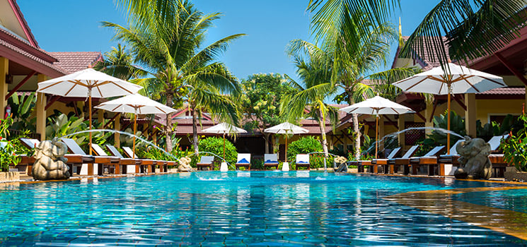 beautiful swimming pool in tropical resort