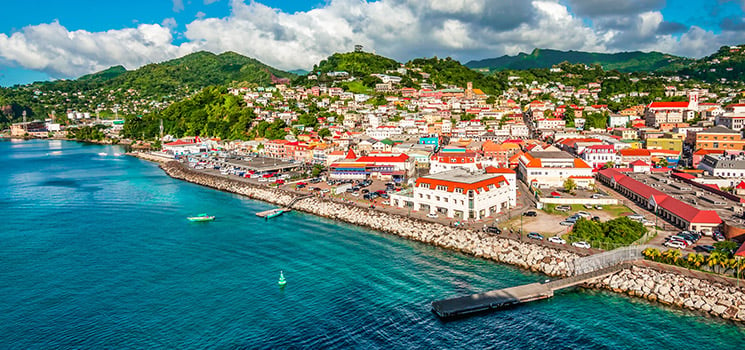 coastal view of St George's, Grenada during a sunny day